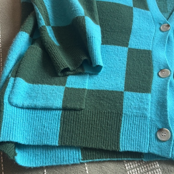 Dress in Lala Blue and Green Checkered Cardigan - Picture 4 of 9